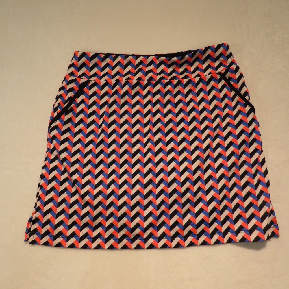 TAIL White Label Womens Small Golf Skort Geometric Chevron Blue Coral Pocketed